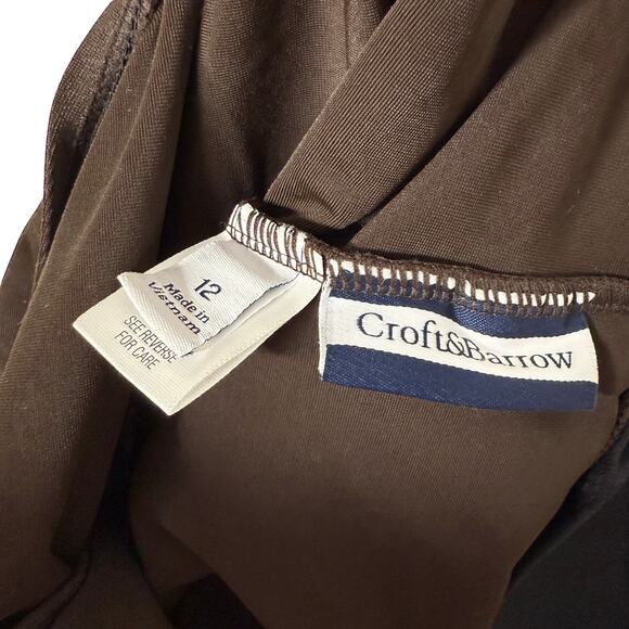 Croft & Barrow Body Sculptor Ruched One-Piece Swimsuit Size 12 Brown Slimming - Picture 3 of 12